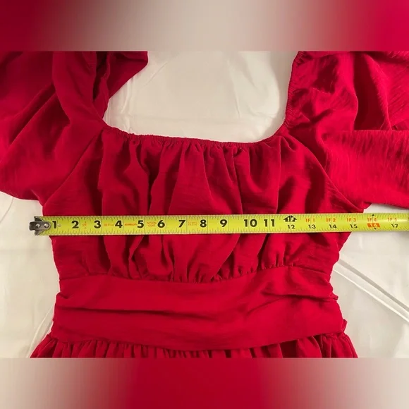 Long Sleeve Mini Dress Ties in Back Size M Red - Picture 9 of 15